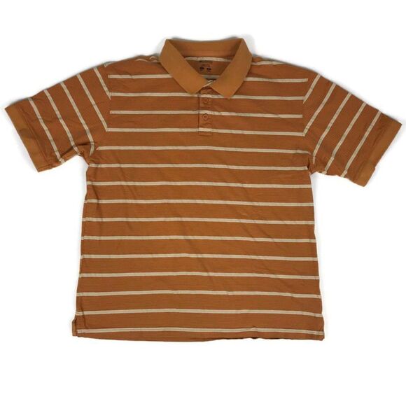 Columbia Polo Shirt Men's Large 100% Cotton Short Sleeve Orange Striped Casual - Picture 1 of 7